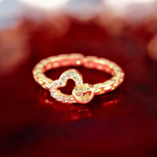 Bague réglable, coeur incrusté des Zirconium, plaqué or, Saint-Denis, ReuniVente.re